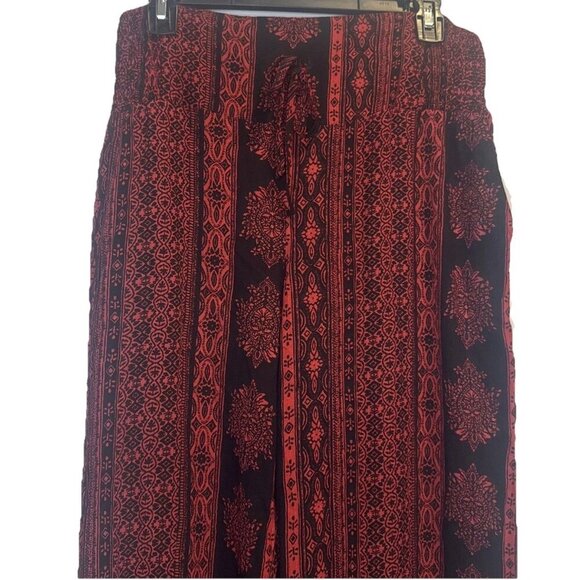 Peace & Pearls Red Black Patterned Wide Leg Soft Pants Elastic Waist-Sz S NEW - Picture 2 of 14